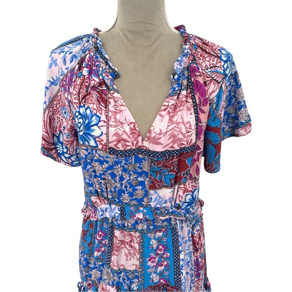 Anthropologie Robin Tiered Mini Dress Boho Floral Boho Floral - Pink Blue -Small - Picture 4 of 12